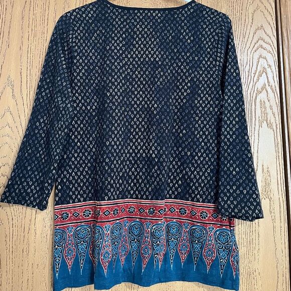 Lauren Ralph Lauren Women’s Black Multi in Abstract Print 3/4 Sleeve Shirt Sz-M - Picture 6 of 6